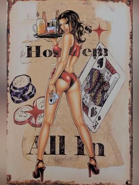 Vintage-Style "Texas Hold'em All In" Metal Tin Sign - Casino/Bar Decor